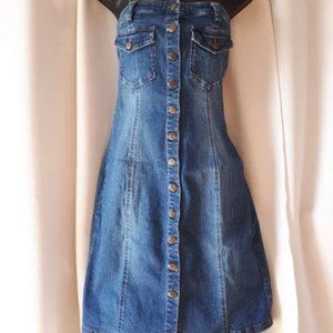 Strapless Denim Dress with Button Closure